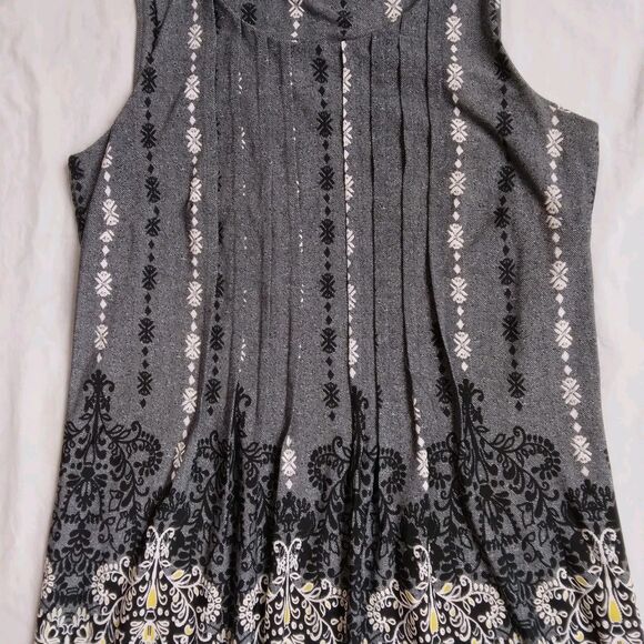 Perceptions New York Black White Yellow Dress Pleated Sleeveless Career Size 8 - Picture 4 of 10